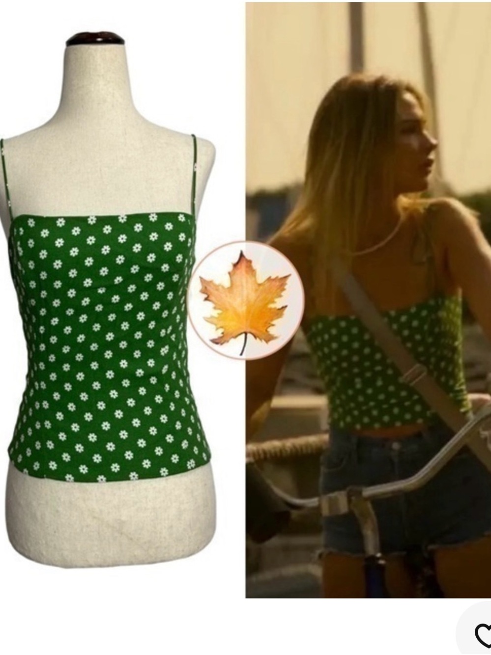 Reformation Green Daisy Print Spaghetti Strap Cami